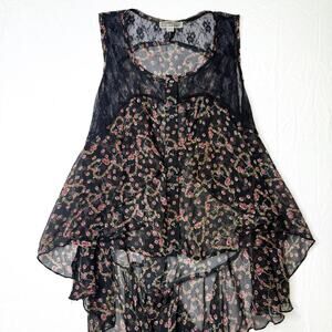 Black and pink floral sheer